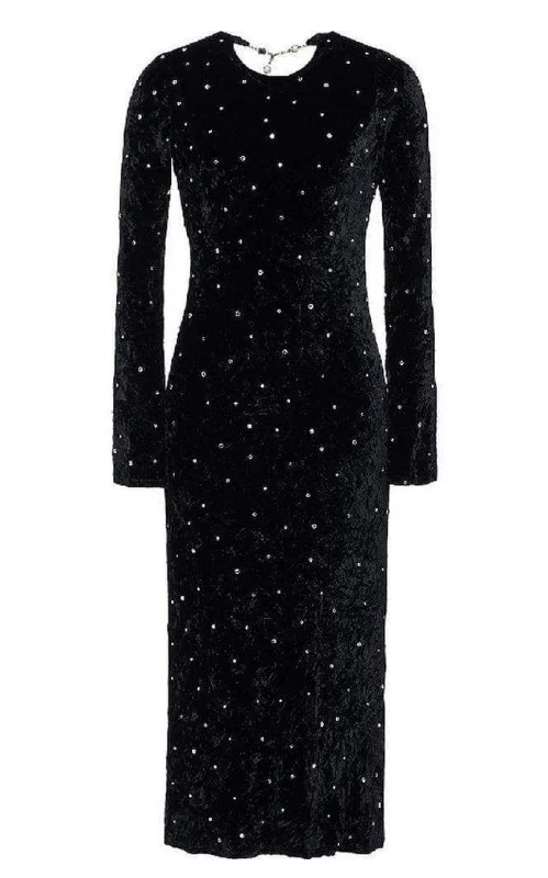 Online Only trendy mini dressOpen-Back Crystal-Embellished Crushed-Velvet Midi Dress