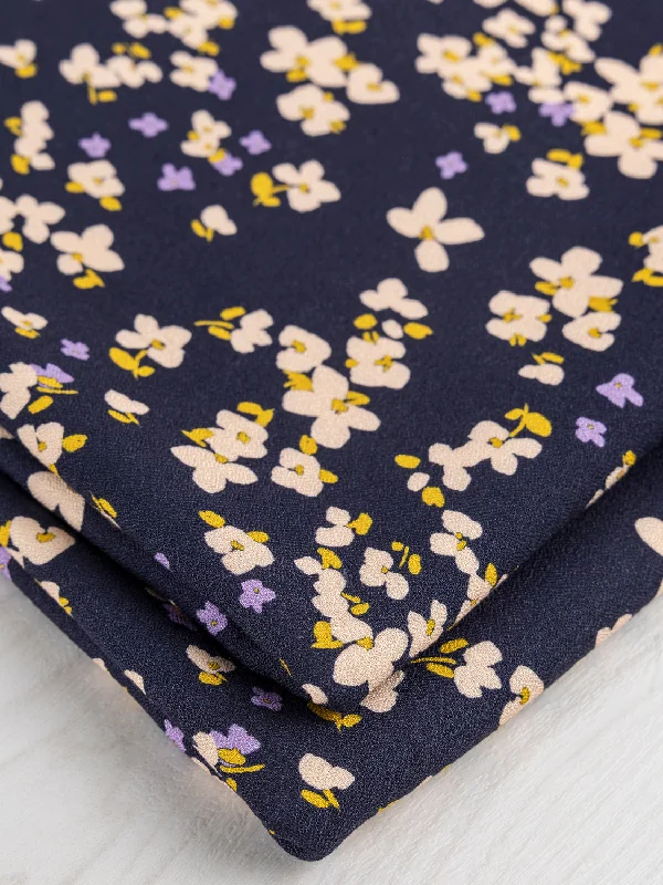 Romantic Floral Print EcoVero Viscose Crepe - Navy + Cream + Yellow + Purple