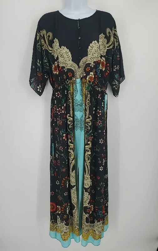 JOHNNY WAS Black Multi-Color Silk Floral Kaftan Size X-SMALL Dress