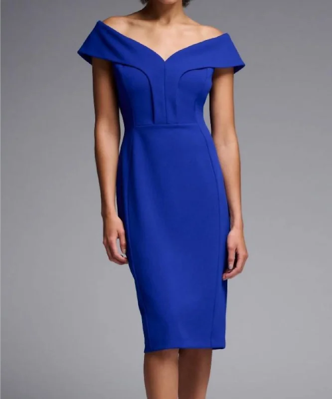 Deep Discounts party dressOff-Shoulder Shift Dress In Royal Sapphire