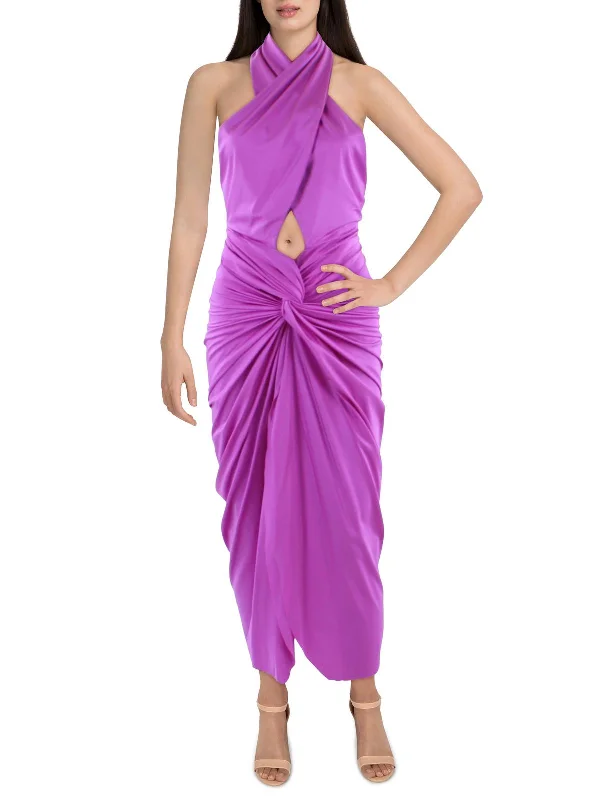 Womens Twist Front Long Halter Dress