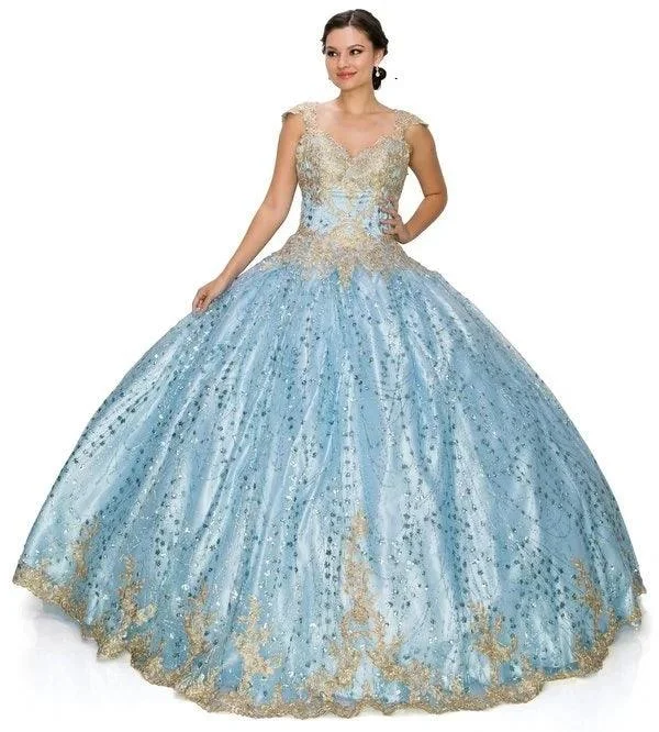 Great Bargains satin dressLong Ball Gown Cap Sleeve Glitter Quinceanera Dress