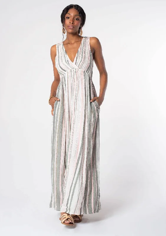 Bonus Savings high-waisted dressSTRIPED SLEEVELESS V-NECK DRESS