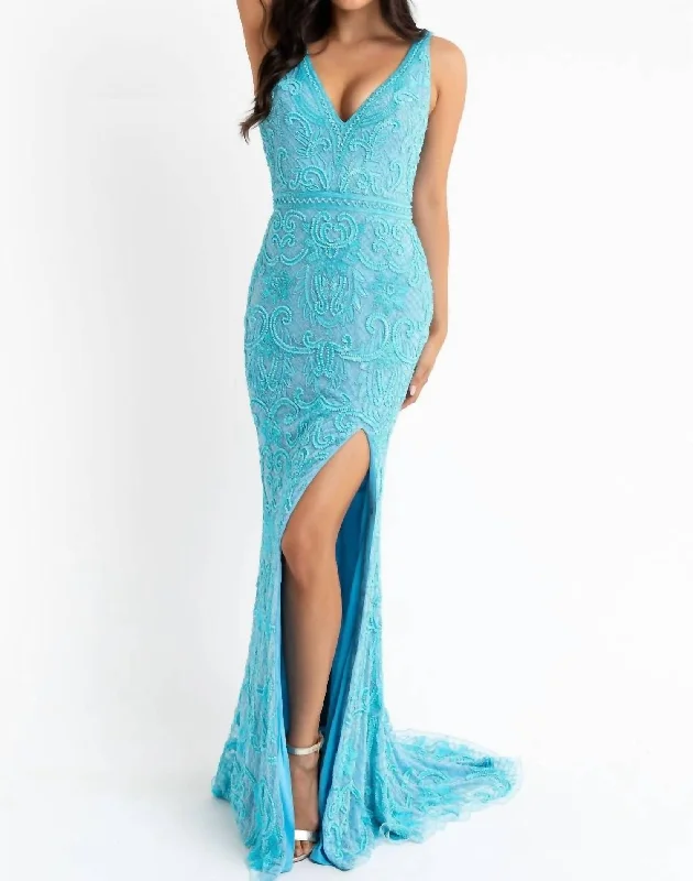 Exclusive Savings high-waisted dressBeaded Sleeveless Gown In Powder Blue