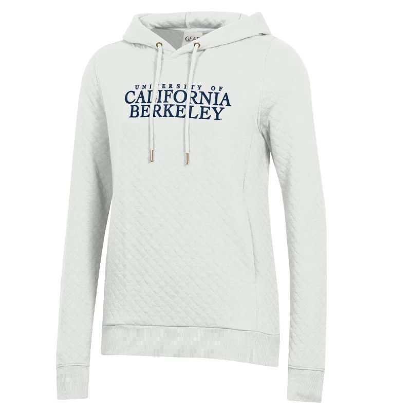 University of California Berkeley quilted with embroidery women's hoodie sweatshirt-White