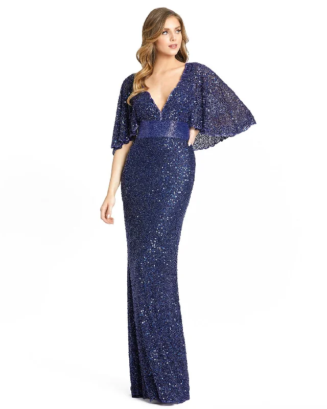 Early Access ruched dressSequined V-Neck Cape Sleeve Beaded Waist Gown