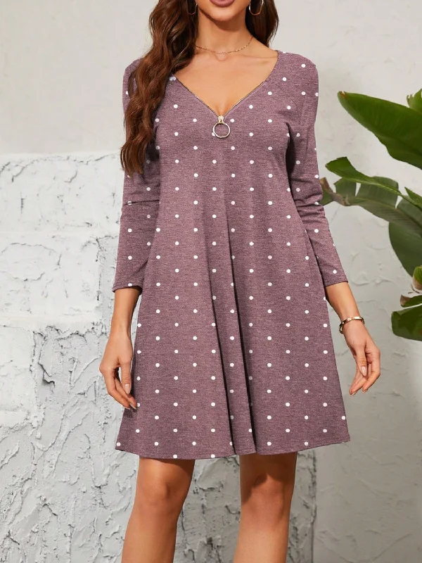 Savings Galore structured dressPolka Dot Quarter Zip Long Sleeve Dress
