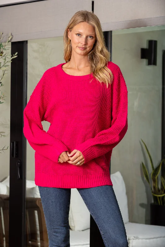 Daily Deals stylish peacoatFUCHSIA CABLE KNIT LONG SLEEVES SWEATER SW5005