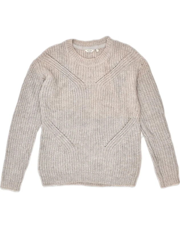 FAT FACE Womens Crew Neck Jumper Sweater UK 10 Small Beige Acrylic