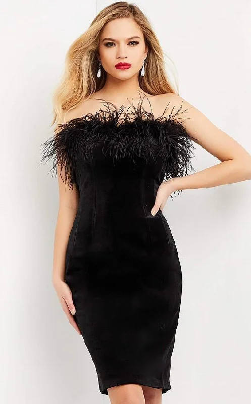 New Markdowns chic slip dressJovani M3335 Knee Length Feather Cocktail Dress