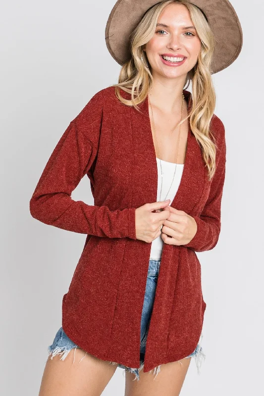 Stock Clearance fitted trench coatRUST  BOHO OPEN NECK LONG SLEEVES CARDIGAN SOIN2058C
