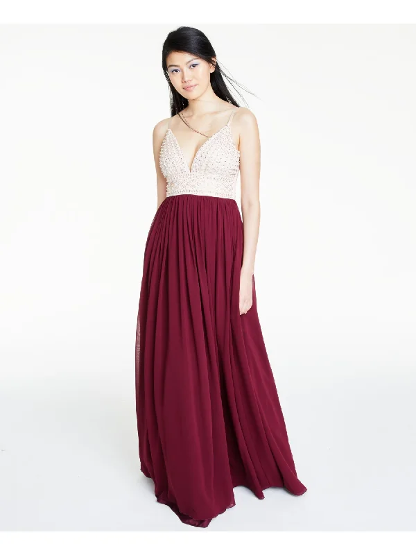 Customer Appreciation Sale SAY YES TO THE PROM Womens Beaded Spaghetti Strap V Neck Full-Length Formal Empire Waist Dress